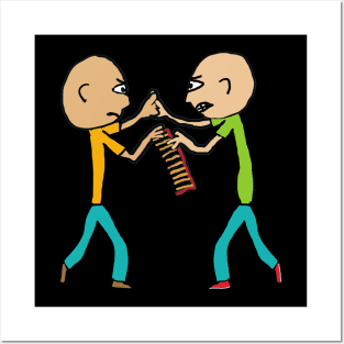 Two Bald Men Fighting Over A Comb Posters and Art